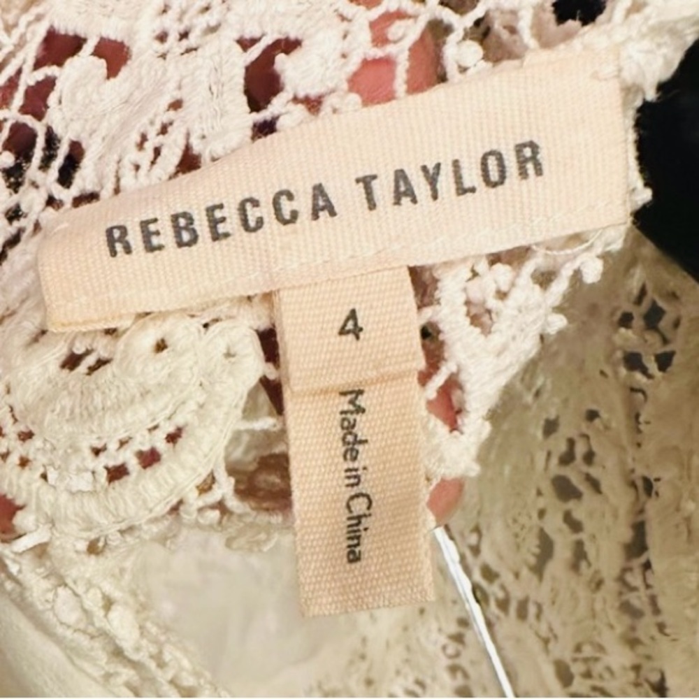 REBECCA TAYLOR CROCHET LACE EYELET PEPLUM TOP MOCK NECK COQUETTE GIRL size 4 - Picture 8 of 11